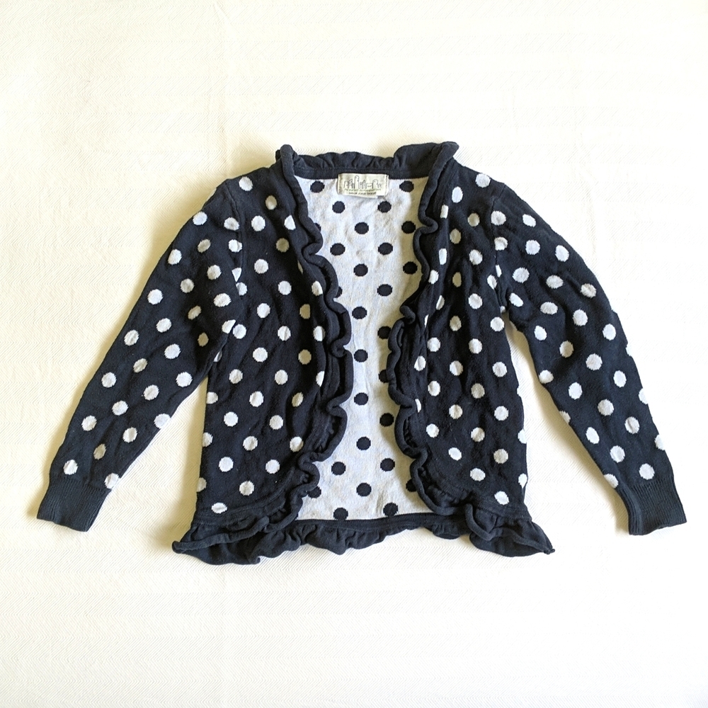midnight in Manhattan polkadot ruffled open knit cardigan sweater 2T girls